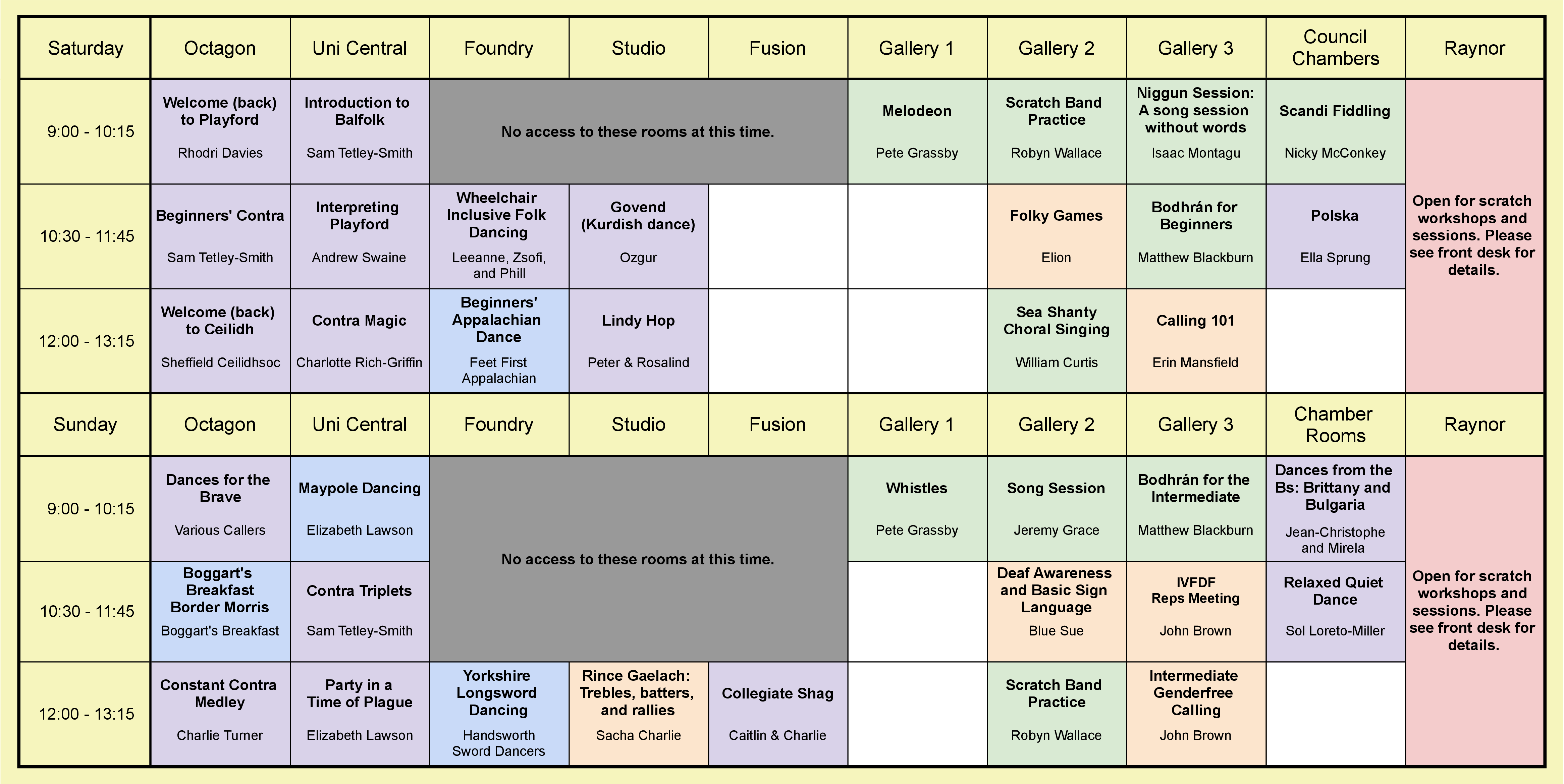 Workshops timetable