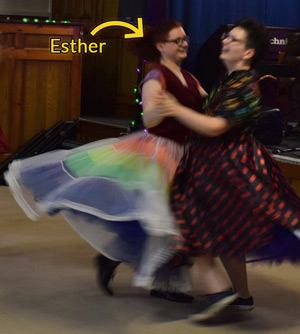Esther Dancing in a rainbow dress