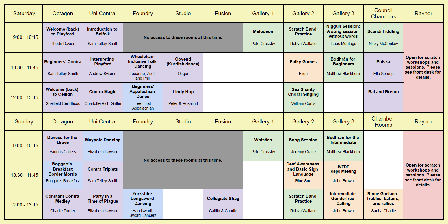 Workshops timetable